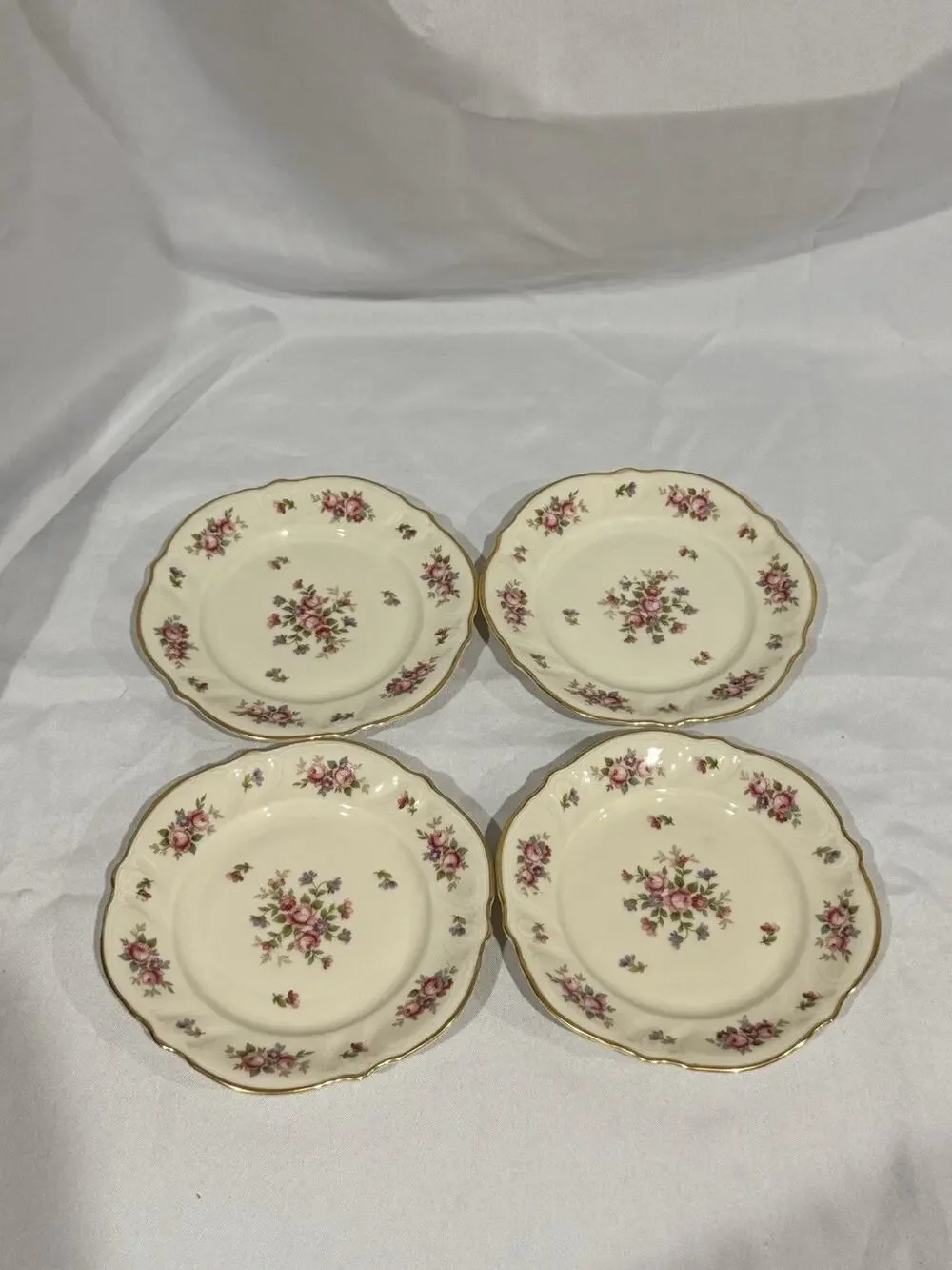 Set of 4 Rosenthal Selb Germany Pink Rose Floral Gold Trim Bread & Butter Plates